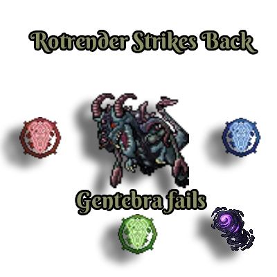 Rotrender between red, blue and green Rift sprites and a purple storm, with the words Rotrender Strikes Back and Gentebra fails.